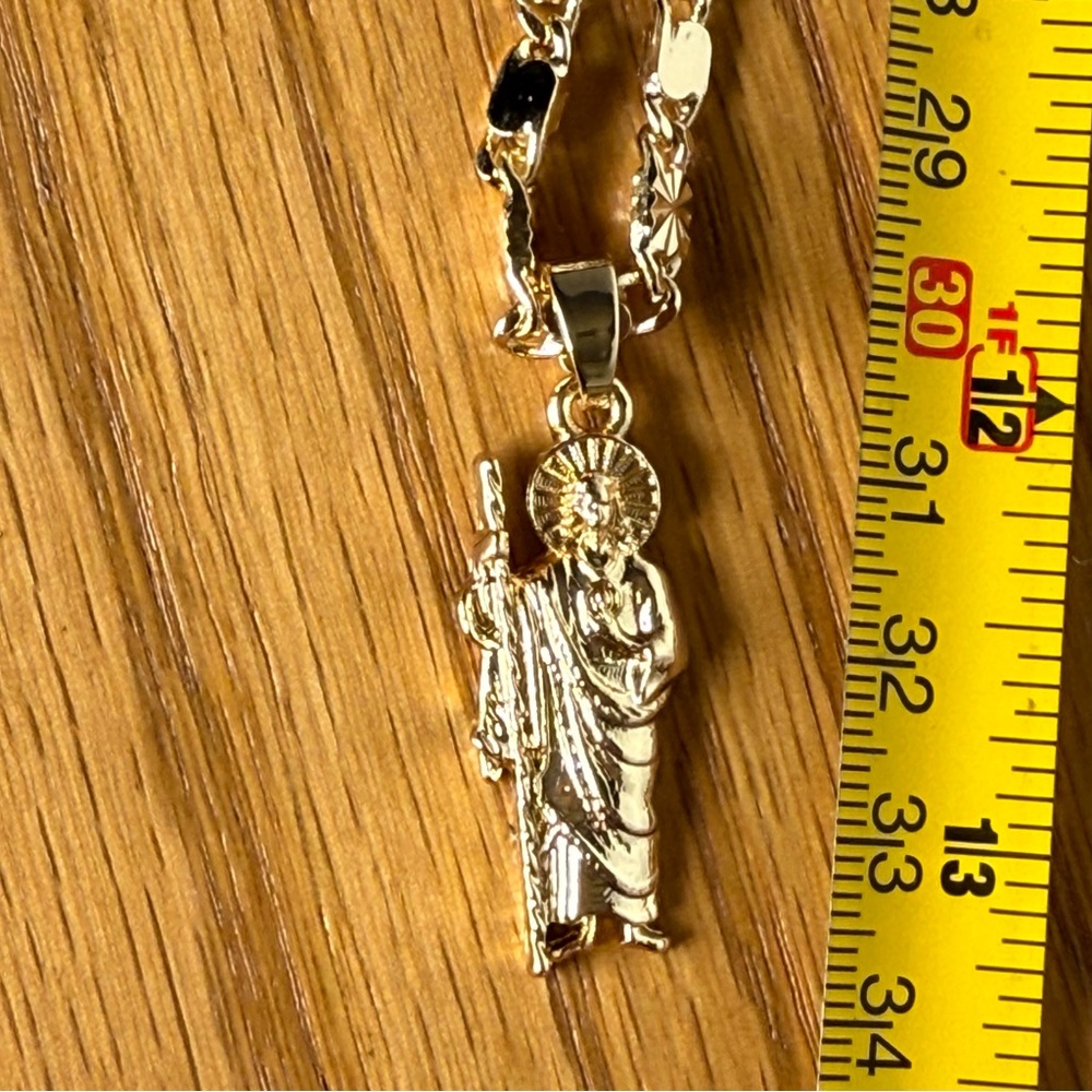 NewSan Judas Tadeo Medalla GoldP Saint Jude Pendant+Necklace 22"Cadena OroLamina - Picture 4 of 7